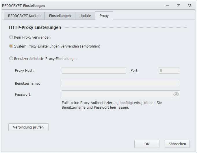 REDDCRYPT Proxy settings